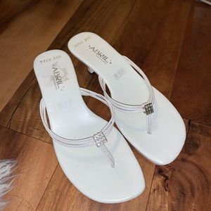 Thrifted kitten heel flip flops.